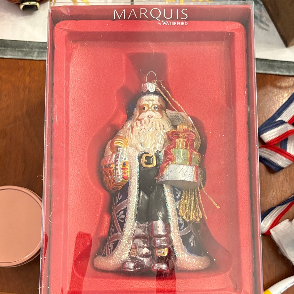 Waterford Santa Ornament - Red, Gold, and Silver